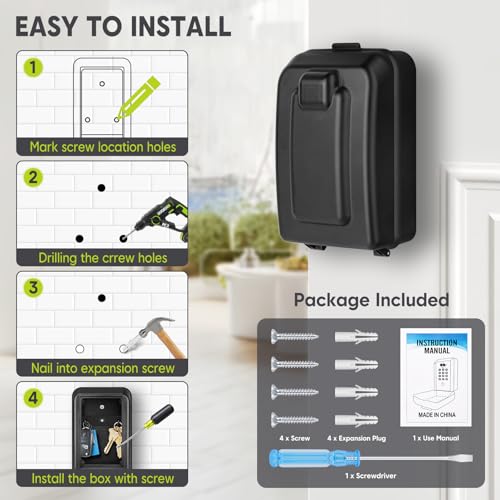 NEWIROVE Outdoor Key Safe Large Key Box with Code Waterproof Safe Key Box Wall Key Holder 12 Digits Key Box for Home Garage Office, Grey