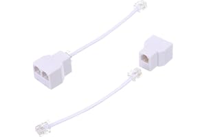 2Pack Telephone Line Cable Adapter, 2pack WhiteTelephone Adaptor Splitter, Telephone Adaptor,with RJ11 6P4C Plugs Splitter,Su