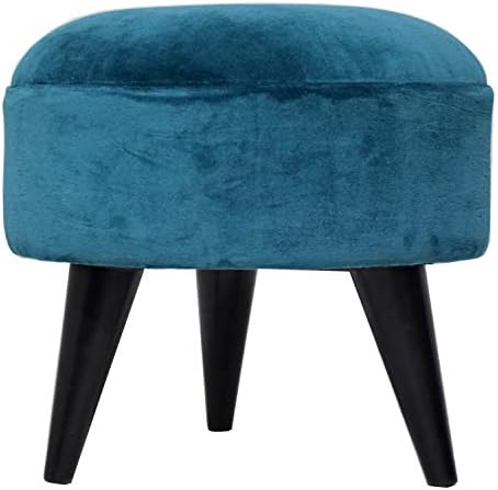 Timbertaste Sheesham Solid Wood Velvet CONY Turquoise Colour Finish Ottoman, Footstool, Pouffe