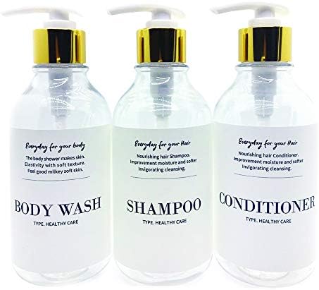 oni Empty Refillable Dispenser Gold Pump Plastic Bottles for Shampoo,Conditioner,Body wash,for Bathroom, Office, Guest Room 3 Packs 10 Oz White
