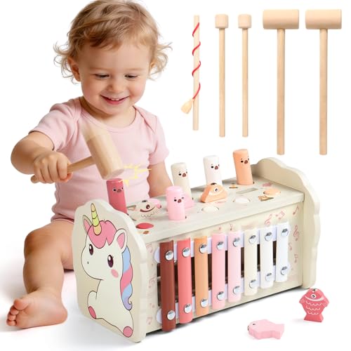 Juguetes Montessori 1 Años - Juguetes Niños Niñas 1 Año con Xilofono Bebé, Juego de Pesca, Juego de Martillos y Laberinto Numérico, Juguete Bebe 1 Año Regalo Bebe Niña Niño 1 Año Juegos Educativos