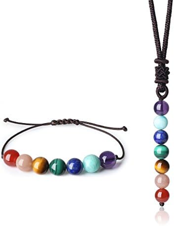 COAIWomens Healing Seven Chakra Stones Beaded Bracelet and Necklace Set