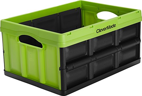 CleverMade CleverCrates 32 Liter Collapsible Storage Bin/Container: Solid Wall Utility Basket/Tote, Kiwi Green