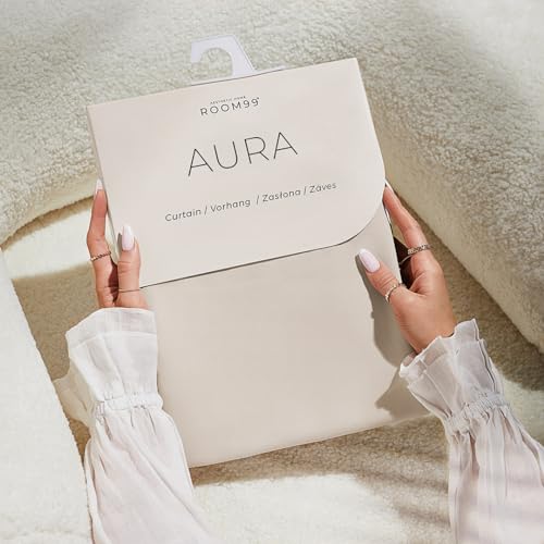 Room99 Aura Curtain 140 x 260 cm with Silver Eyelets, Light Beige, Matte Fabric, Easy Assembly and Maintenance