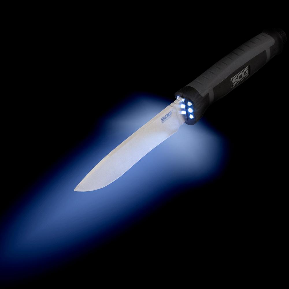 SOG BladeLight Camp Fixed Blade w/Light BLT21KCP Builtin 6 LEDs, Hard Molded Nylon Sheath, 4