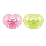 NUK Newborn 100% Silicone Girl Orthodontic Pacifier in Pink and Green, 0-3 Months, 2 count