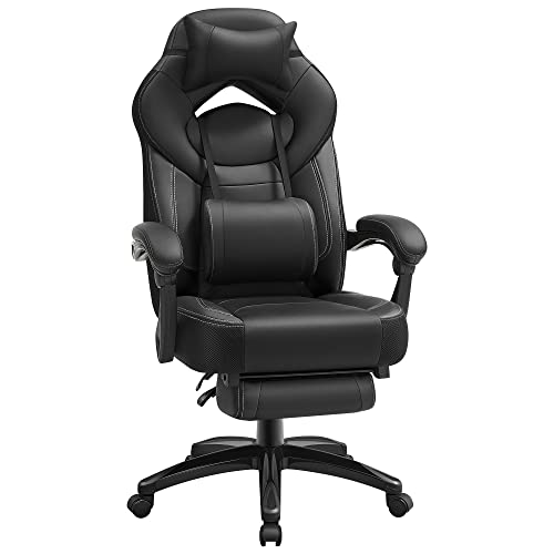 SONGMICS Fauteuil Gamer Ergonomique, Chaise Gaming, Fauteuil de Bureau, avec Repose-Pieds télescopique, Appui-tête réglable, Support Lombaire, capacité de Charge 150 kg, Noir OBG077B01