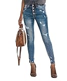 KUNMI Women's Ripped Skinny Slim Fit Jeans Frayed