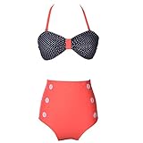 Losorn Women Pinup Rockabilly Vintage High Waist Bikini Swimsuit Swimwear