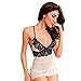 LEADO Sexy Lace Erotic Stretch See Through Babydoll Lingerie Set for Women,White,Small/Medium