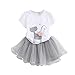 Weixinbuy Kids Girls Dresses Little Cat Printed Shirt + Tulle Skirt Clothing Set