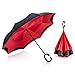 Tooge Upside Down Umbrella Windproof, Double Layer Inverted Umbrella Waterproof for Car Rain Outdoor with C-Shaped Handle (Red + Red)
