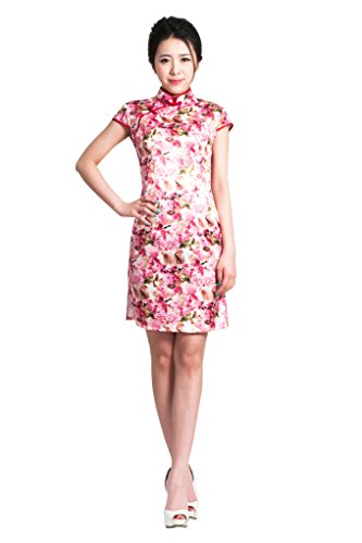 JINFU Women's Slim Fit Cheongsam Cherry blossoms Chinese Dress