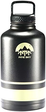 64oz Stainless Steel Growler and Wide Mouth Water Bottle by Pine Sky - 2 Lid Package (64 oz, Midnight Black)