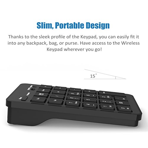 Cateck Bluetooth Wireless Keypad, Wireless 23 Keys Numeric keypad Bluetooth Numeric Keyboard for Windows Laptop Desktop Computer PC, Black - Thumbnail 4