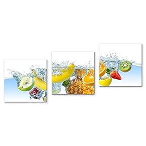 Canvas Wall Art Fruits Dancing in Water Painting Artwork for Home Prints Framed - 12"x12"x3 Panels