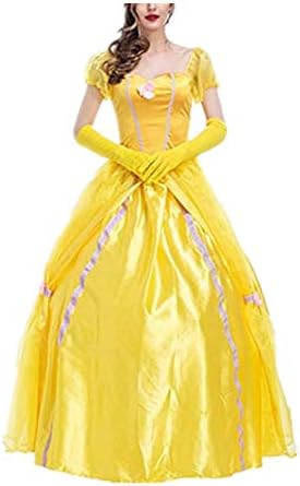 Mitefu Costume De Cosplay Adulte La Belle Et La Bête Jaune Robe De Princesse Belle Pour Femme M