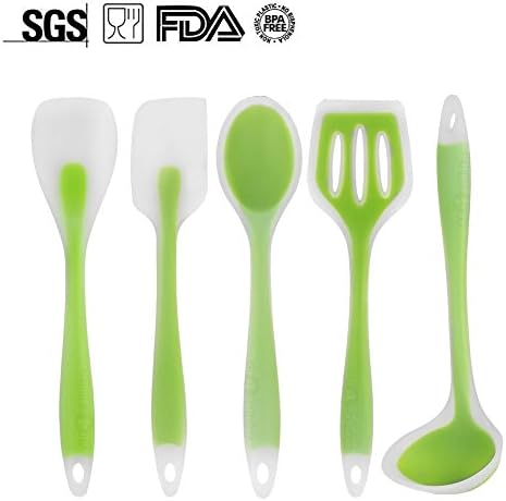 5PCS Silicone Kitchen Cooking Baking Utensils Tools Set Cookware Food Grade Silicone Non toxic Non Stick Heat Resistant Perfect Gift (green)