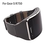 HWHMH 1PC Replacement Stainless Steel Metal Band / Genuine Leather Band Strap For Samsung Galaxy Gear S SM-R750 Smart Watch (No Tracker) (Leather, Gray)