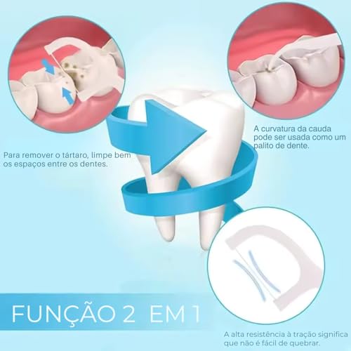 Fio Dental com Haste 2 em 1 Macio e Resistente 400 Unidades Limpeza Bucal Antideslizante Higiênico - Ideal para Viagens e Uso Diário