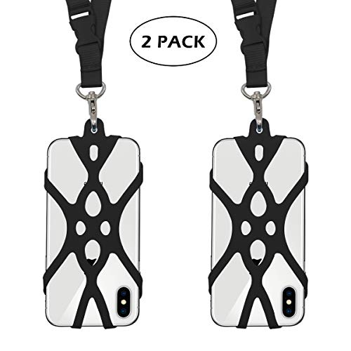 2 in 1 Cell Phone Lanyard Rocontrip Strap Case Holder with Detachable Neckstrap Universal for Smartphone iPhone 8,7 6S iPhone 6S Plus,Samsung Galaxy Google Pixel 4.7-5.5 inch (2 Black)