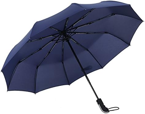 VANRAY Travel Umbrella Windproof 10 Ribs Folding Umbrella Automatic Open and Close Large Compact Umbrella, Navy Blue