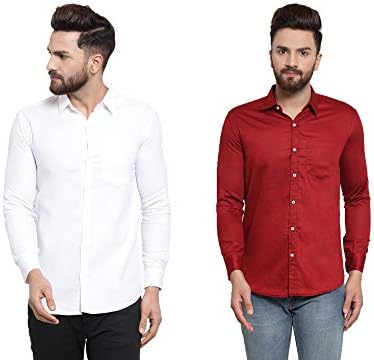 Combo of White and Red Slim Fit Exclusive Mens 100% Cotton Shirt