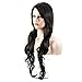 MelodySusie Black Long Curly Wavy Wig for Women, 34 Inches Synthetic Hair Wig with Inclined Bangs Halloween Cosplay Daily Party Wig Natural as Real Hair with Free Wig Cap, Black
