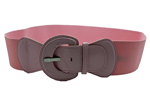 TFJ Women Elastic Fashion Belt Hip High Waist Round Buckle Plus M L Light Baby Pink