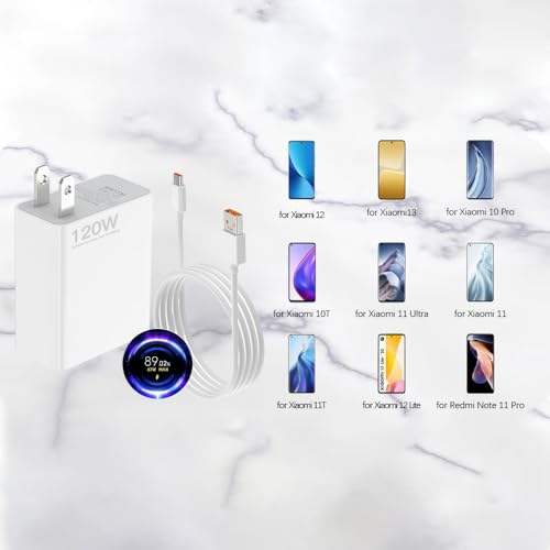 XLDHYLL Cargador 120W para Xiaomi Carga Rapida Turbo con Cable 2M, para Xiaomi 15 14 13 12 14t 13t 12t 12s Pro Lite Redmi Note k80 K70 K60 K50 12 11 Pro Plus Black Shark 4 5 Poco F4 GT Mi Turbo 6A