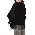 Wool Scarf Women with Fringes Winter Wam Long Extra Large Shawls and Wraps Thick Soft Pashmina Scarves, Black, Tan