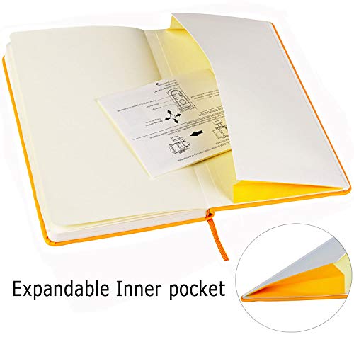 Bullet Journal - Taotree Dot Grid Hard Cover Notebook, 100gsm Premium Thick Paper with Fine Inner Pocket, Yellow Smooth Faux Leather, 144 Pages, 5''×8.3'' - Thumbnail 2