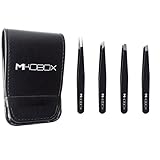 Mikobox Professional 4 Piece Stainless Steel Eyebrow Tweezers and Splinter Ingrown Hair Removal Tip Set MB-16