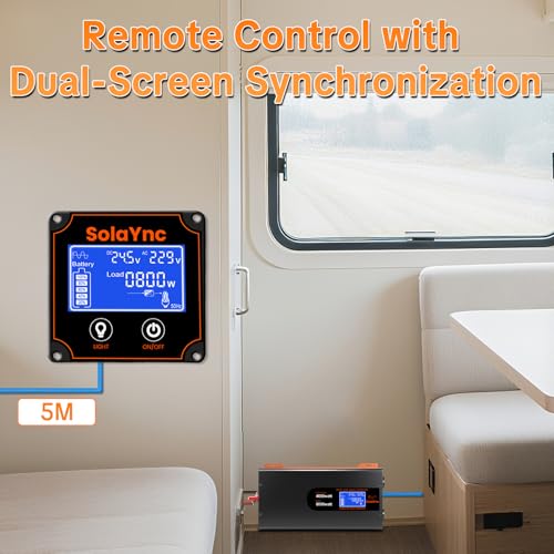 SolaYnc 4000W/8000W 24V 220V/230V Pure Sine Inverter DC AC Sine Wave Inverter, with LCD Display, Remote Control, 2 EU AC Sockets, Type-C 30W Interface and USB Port, for Cars, Boats, Trucks