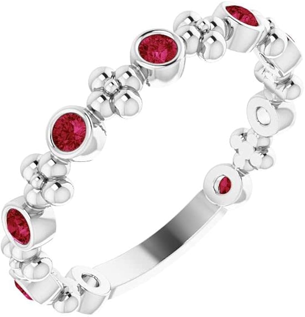 925 Sterling Silver Lab Created Ruby Polished Lab Created Ruby Beaded Ring Size N 1/2 Jewelry