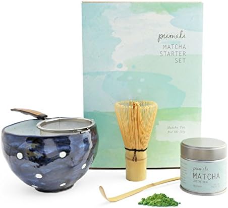 Matcha Tea Set by Pumeli with Strainer, Bowl to Make Japanese Green Tea – 1 Kit