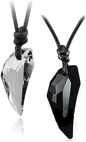 2 Pcs Crystal Necklace For Women Men Chain Spear Wolf Teeth Pendant Adjustable (White + Black)