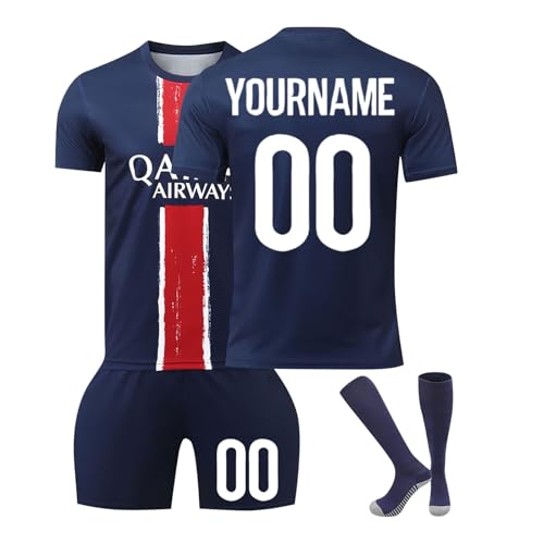 Paris Football Jersey Personalised with Name Number, PSG Football Training T-Shirt and Socks Set for Children and Adults