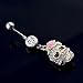 RICHBEST 3D Skull Dangle Belly Ring Bar CZ Gold Sugar Skull body jewelry 36L surgical steel