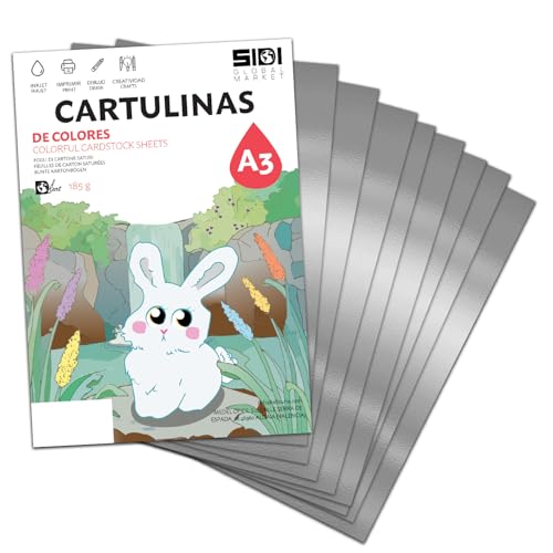Cartulina A3 Plata Metalizada 230 g Cartulina Brillo Reflectante para Manualidades, Scrapbooking, Impresora Inkjet y Laser, Papel Cartulina Premium Metalizado – SIDI (plata metalizado, 125h)