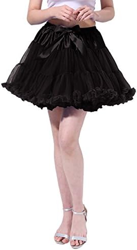 Tsygirls Women's 50s Vintage Bubble Skirt Crinoline Tutu Short Tulle Dance Petticoat Ballet Slip Chemise Underskirts Black Size L-XL