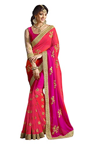 Indian/ Pakistani Women Designer Party wear Georgette Designer Saree SF (Pink & Purple)