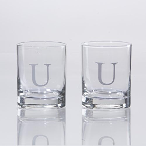 Personalized Whiskey Glasses Set of 2, Engraved Monogram Old Fashioned Bourbon Glassware, 12.5 oz, Ideal for Men, Gifts, Birthday, Anniversary, Christmas, Groomsmen, (U)
