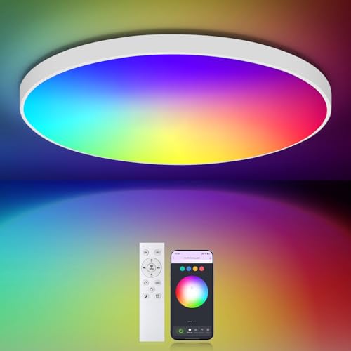 LED Ceiling Light Dimmable 24 W Diameter 30 cm - Ceiling Light RGB & CCT 3000 K - 6500 K - Compatible with App Control, Remote Control, Timer, IP54 Waterproof, Night Light, Ideal for Bedroom, Living Room, Kitchen