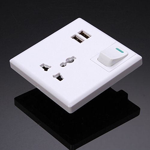Foto4easy AC Power Socket Receptacle Wall Charger Outlet Plate with Dual USB Ports + Switch It Is Good for Hotel Restaurant, Home, Public Places to Charge Phone / Tablet /Mp3
