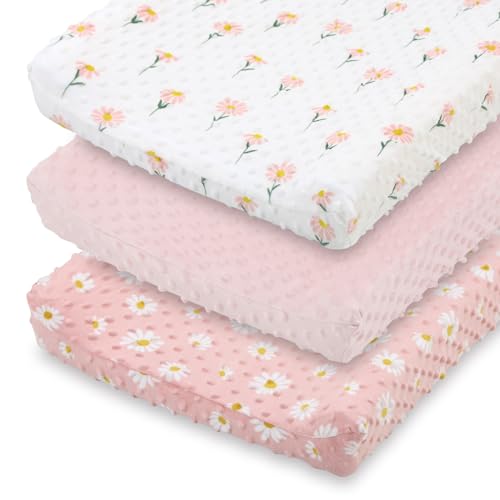 The Peanutshell Baby Changing Pad Covers Girl, Minky Changing Table Sheets for Girls, Pink Floral Nursery Decor, Boho Sunflower Daisy