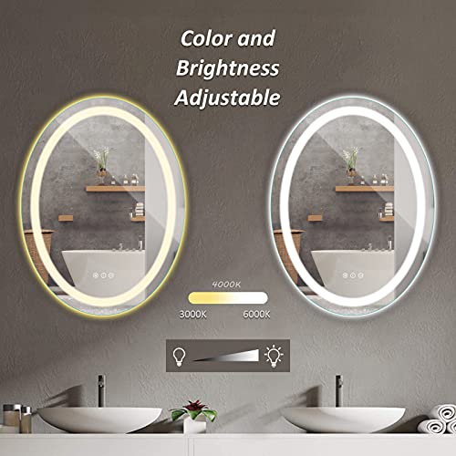 Amorho LED Bathroom Mirror Oval 20x28, ShatterProof Dimmable AntiFog Frameless Vanity Mirrors