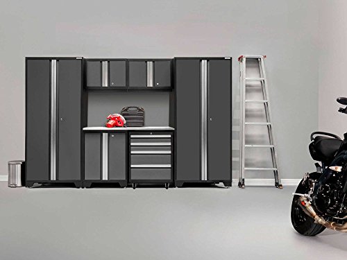 NewAge Products 50420 Bold 3.0 Garage Storage Cabinet Set with Stainless Steel Worktop (7-Piece), Gray