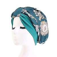 QIXIAOTING Silk Sleep Cap, Stretch Hood Cap Nightcap Chemotherapy Cap Baotou Hat for Sleeping Supplies and Chemotherapy,DarkGreen