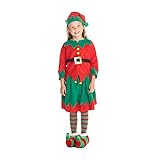 Girls Christmas Elf Costume Toyshop Santas Little Helper Kids Festive Outfit - Medium (Age 6-8) Red